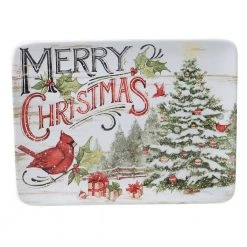 16 in. Evergreen Christmas Multicolored Earthenware Rectangular Platter by Certified International