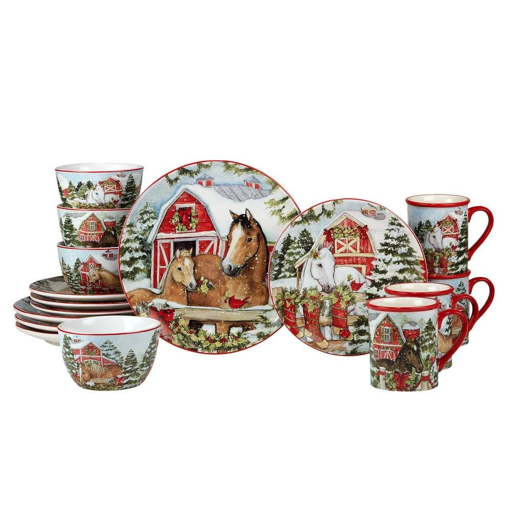 Homestead Christmas 16-Piece Multicolored Earthenware Dinnerware Set (Service Set for 4) by Certified International 3 Homestead Christmas 16-Piece Multicolored Earthenware Dinnerware Set (Service Set for 4) by Certified International