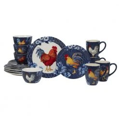 Indigo Rooster 16-Piece Earthenware Dinnerware Set (Service Set for 4) by Certified International
