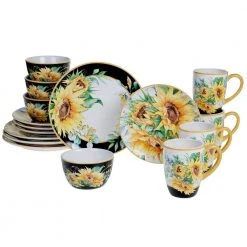 Sunflower Fields 16-Piece Seasonal Multicolored Earthenware Dinnerware Set (Service for 4) by Certified International