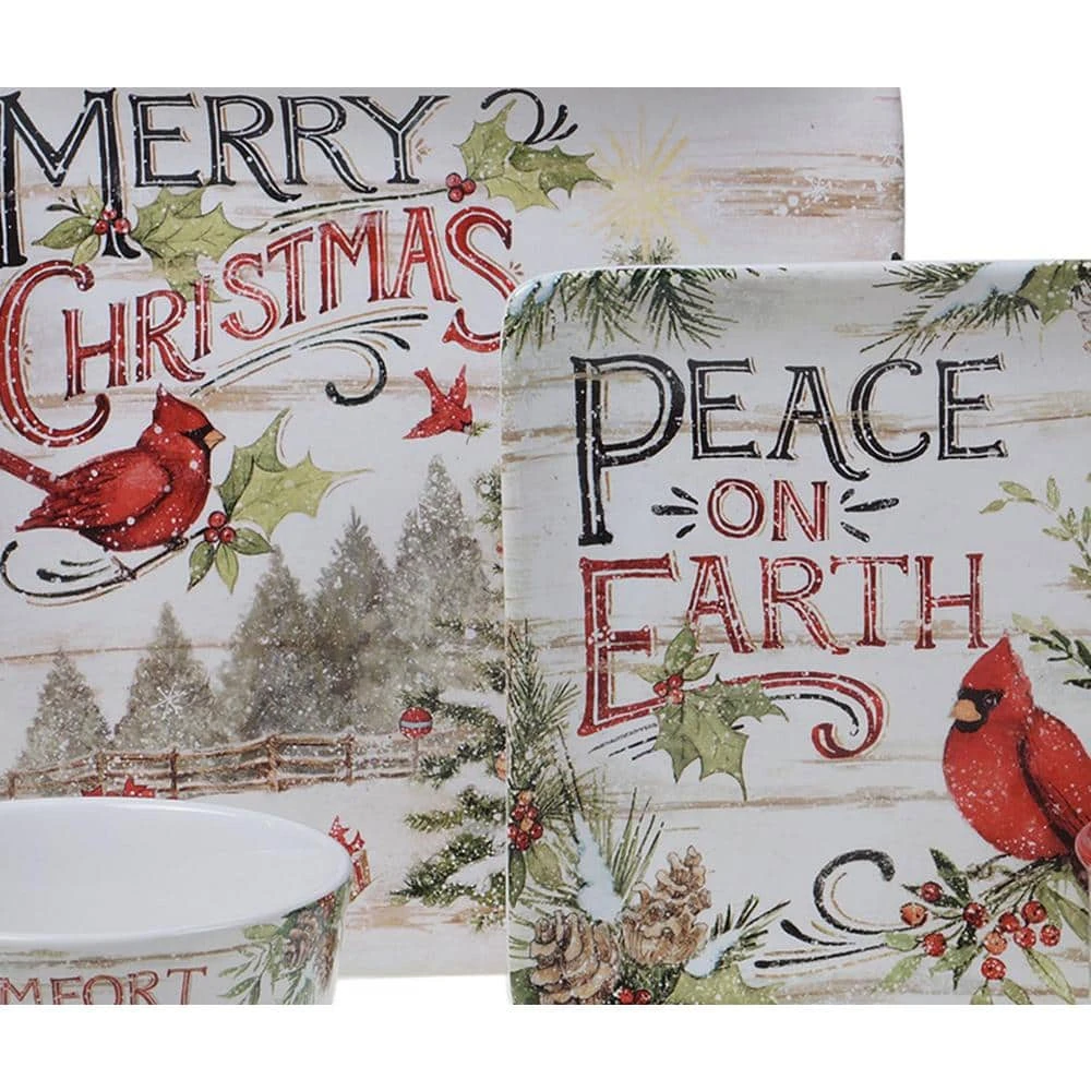 8.5 in. Evergreen Christmas Multicolored Earthenware Dessert Plate (Set of 4) by Certified International 4 8.5 in. Evergreen Christmas Multicolored Earthenware Dessert Plate (Set of 4) by Certified International - Image 2