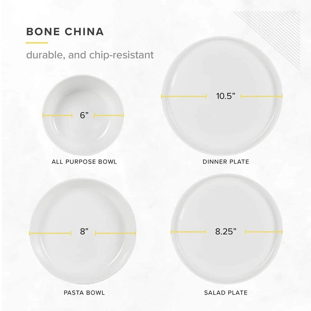 16-Piece Natural White Bone China Dinnerware Set (Set for 4) by TABLE 12 9 16-Piece Natural White Bone China Dinnerware Set (Set for 4) by TABLE 12 - Image 7