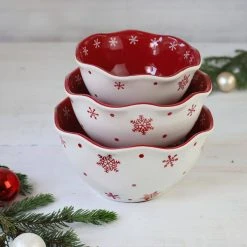 Winterfest 67.63 fl.oz. Red Earthenware Nesting Bowl Set (Set of 3) by Euro Ceramica -Dinnerware Shop red and white euro ceramica bowls wft 86824 4f 1000