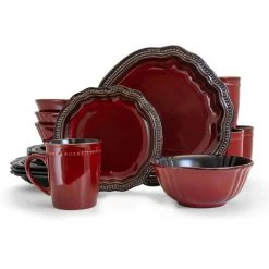 Regency 16-Piece Casual Red Stoneware Dinnerware Set (Service for 4) by Elama