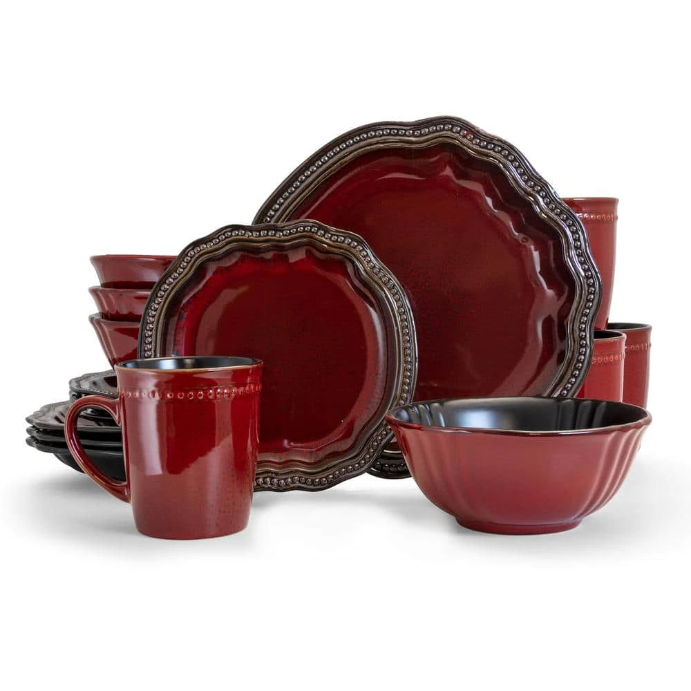 Regency 16-Piece Casual Red Stoneware Dinnerware Set (Service for 4) by Elama 3 Regency 16-Piece Casual Red Stoneware Dinnerware Set (Service for 4) by Elama