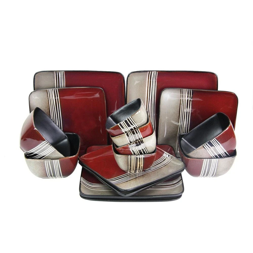 Downtown Loft 16-Piece Modern Red Stoneware Dinnerware Set (Service for 4) by Elama 3 Downtown Loft 16-Piece Modern Red Stoneware Dinnerware Set (Service for 4) by Elama