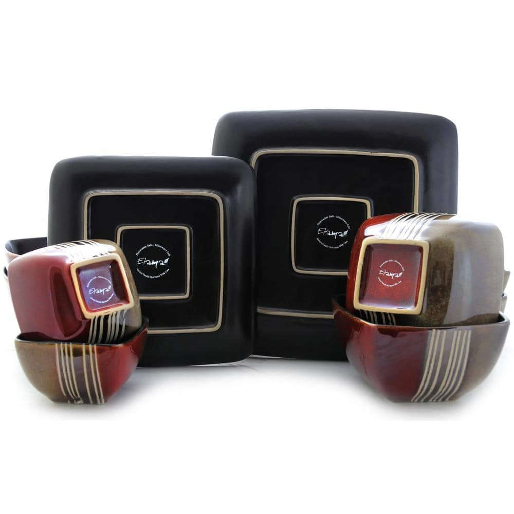 Downtown Loft 16-Piece Modern Red Stoneware Dinnerware Set (Service for 4) by Elama 4 Downtown Loft 16-Piece Modern Red Stoneware Dinnerware Set (Service for 4) by Elama - Image 2