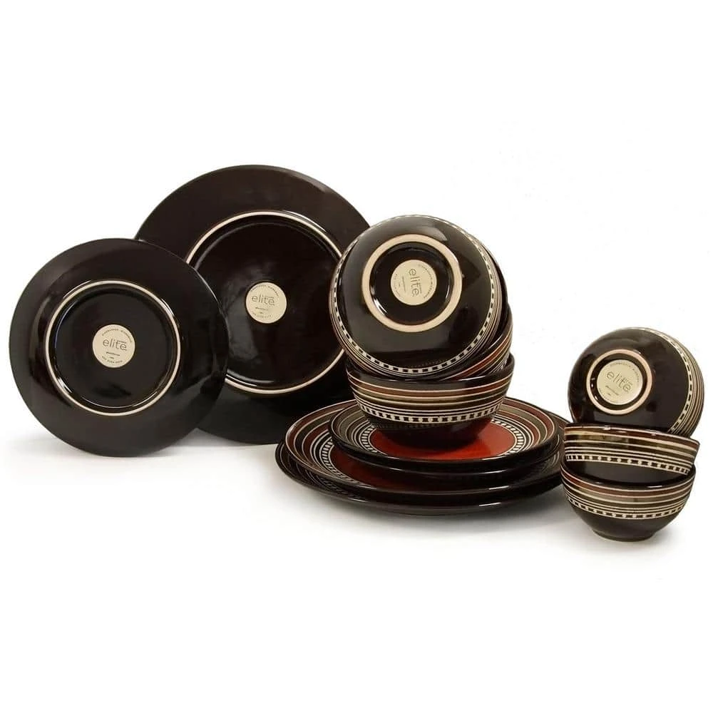 Cafe Versailles 16-Piece Casual Red Stoneware Dinnerware Set (Service for 4) by GIBSON ELITE 6 Cafe Versailles 16-Piece Casual Red Stoneware Dinnerware Set (Service for 4) by GIBSON ELITE - Image 4