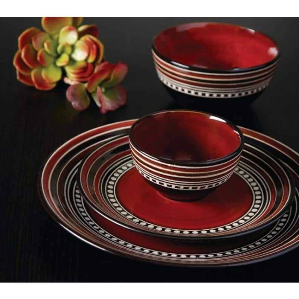 Cafe Versailles 16-Piece Casual Red Stoneware Dinnerware Set (Service for 4) by GIBSON ELITE 7 Cafe Versailles 16-Piece Casual Red Stoneware Dinnerware Set (Service for 4) by GIBSON ELITE - Image 5