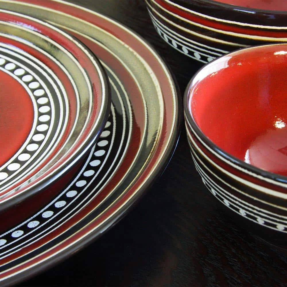 Cafe Versailles 16-Piece Casual Red Stoneware Dinnerware Set (Service for 4) by GIBSON ELITE 4 Cafe Versailles 16-Piece Casual Red Stoneware Dinnerware Set (Service for 4) by GIBSON ELITE - Image 2