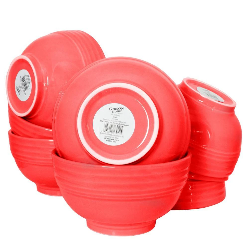 Plaza Cafe 6 in. Red Bowl Set (Set of 8) by GIBSON HOME 4 Plaza Cafe 6 in. Red Bowl Set (Set of 8) by GIBSON HOME - Image 2
