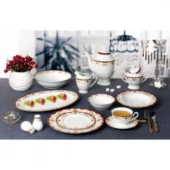57-Piece Patterned Red Bone China Dinnerware Set (Service for 8) by Lorren Home Trends -Dinnerware Shop red lorren home trends dinnerware sets mabel 57 1f 1000
