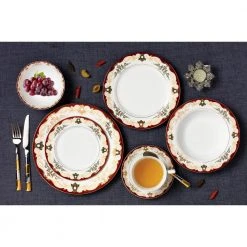 57-Piece Patterned Red Bone China Dinnerware Set (Service for 8) by Lorren Home Trends -Dinnerware Shop red lorren home trends dinnerware sets mabel 57 44 1000