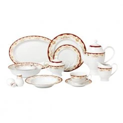 57-Piece Patterned Red Bone China Dinnerware Set (Service for 8) by Lorren Home Trends