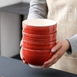 Series Bella 5.5 in. Cereal Bowl Porcelain in Vintage Look Red Dinnerware Set (Service for 4) by vancasso -Dinnerware Shop red vancasso bowls vc bella r sdw 31 1000