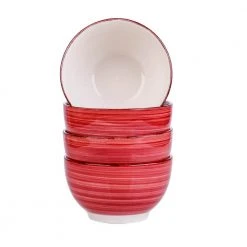 Series Bella 5.5 in. Cereal Bowl Porcelain in Vintage Look Red Dinnerware Set (Service for 4) by vancasso