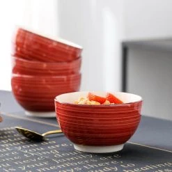 Series Bella 5.5 in. Cereal Bowl Porcelain in Vintage Look Red Dinnerware Set (Service for 4) by vancasso -Dinnerware Shop red vancasso bowls vc bella r sdw 76 1000