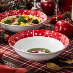 Santaclaus 38 fl. oz. Multi-colors Porcelain Christmas Large Salad Bowl (Set of 2) by VEWEET -Dinnerware Shop red veweet bowls santaclaus bowl 4f 1000