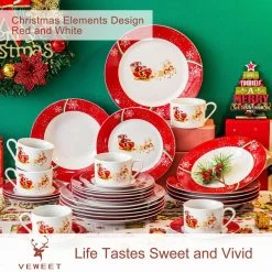 Christmasdeer 30-Piece Multi-colors Porcelain Christmas Dinnerware Set (Service for 6) by VEWEET -Dinnerware Shop red veweet dinnerware sets christmasdeer 30 4f 1000