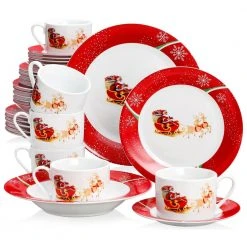 Christmasdeer 30-Piece Multi-colors Porcelain Christmas Dinnerware Set (Service for 6) by VEWEET