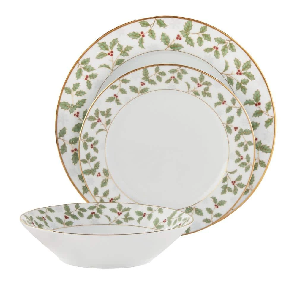 Holly and Berry Gold White Porcelain 12-Piece Dinnerware set (Service for 4) by Noritake 4 Holly and Berry Gold White Porcelain 12-Piece Dinnerware set (Service for 4) by Noritake - Image 2
