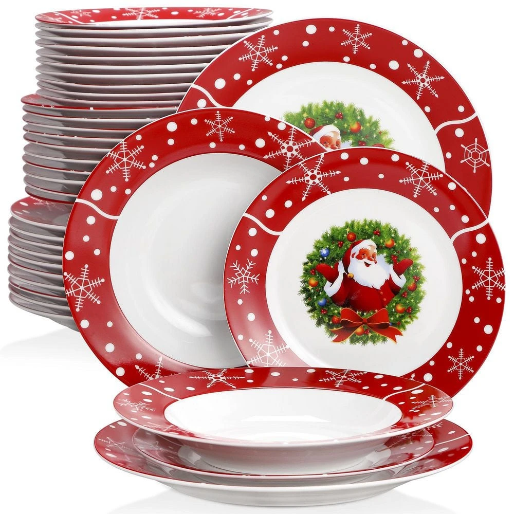 Santaclaus 36-Piece White and Red Porcelain Christmas Dinnerware Set (Service for 12) by VEWEET 3 Santaclaus 36-Piece White and Red Porcelain Christmas Dinnerware Set (Service for 12) by VEWEET