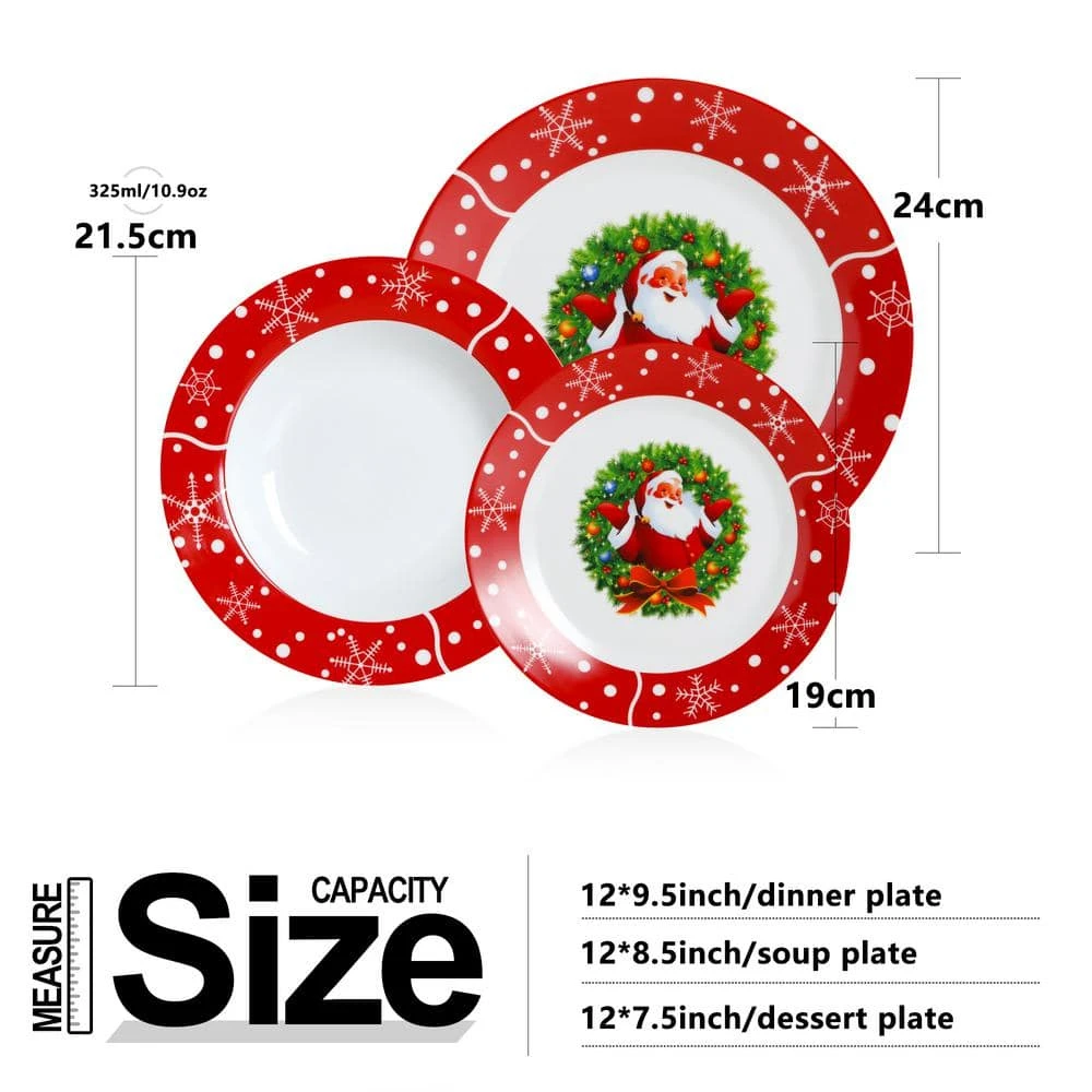 Santaclaus 36-Piece White and Red Porcelain Christmas Dinnerware Set (Service for 12) by VEWEET 4 Santaclaus 36-Piece White and Red Porcelain Christmas Dinnerware Set (Service for 12) by VEWEET - Image 2