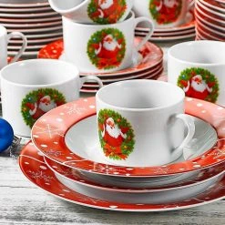 Santa Claus 60-Piece White and Red Porcelain Christmas Tableware Set (Service for 12) by VEWEET -Dinnerware Shop santaclaus veweet dinnerware sets santaclaus 30 2 1f 1000
