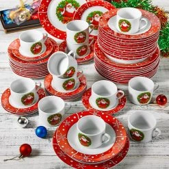 Santa Claus 60-Piece White and Red Porcelain Christmas Tableware Set (Service for 12) by VEWEET -Dinnerware Shop santaclaus veweet dinnerware sets santaclaus 30 2 fa 1000