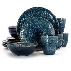 Deepsea Mozaic 16-Piece Modern Sea Blue Stoneware Dinnerware Set (Service for 4) by Elama