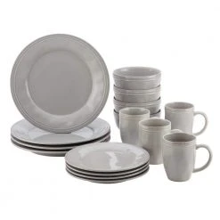 16-Piece Solid Sea Salt Gray Ceramic Dinnerware Set (Service for 16) by Rachael Ray