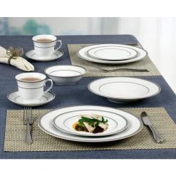 24-Piece Formal Silver Border Porcelain Dinnerware Set (Service for 4) by Lorren Home Trends 7 24-Piece Formal Silver Border Porcelain Dinnerware Set (Service for 4) by Lorren Home Trends -Dinnerware Shop silver border lorren home trends dinnerware sets lh430 4f 1000