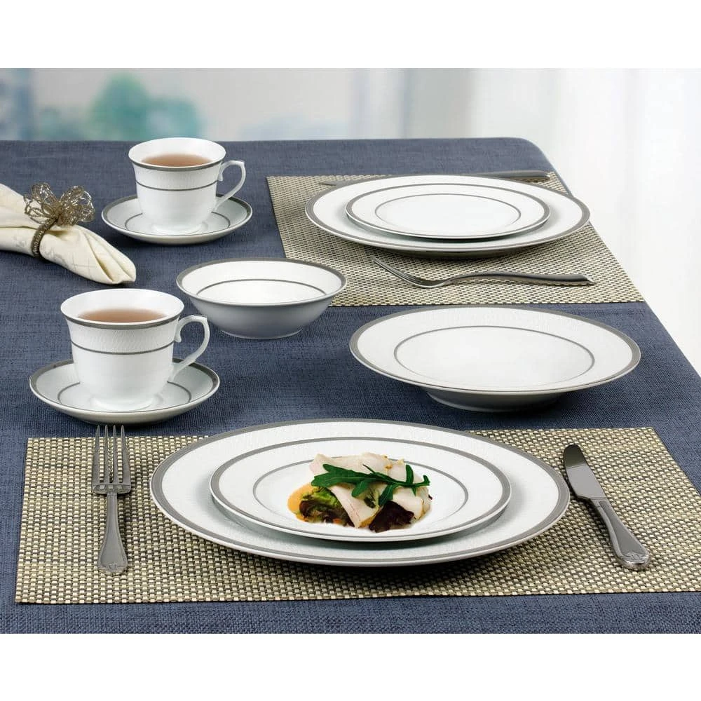 24-Piece Formal Silver Border Porcelain Dinnerware Set (Service for 4) by Lorren Home Trends 5 24-Piece Formal Silver Border Porcelain Dinnerware Set (Service for 4) by Lorren Home Trends - Image 3