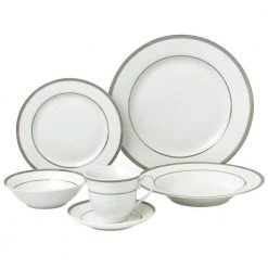 24-Piece Formal Silver Border Porcelain Dinnerware Set (Service for 4) by Lorren Home Trends