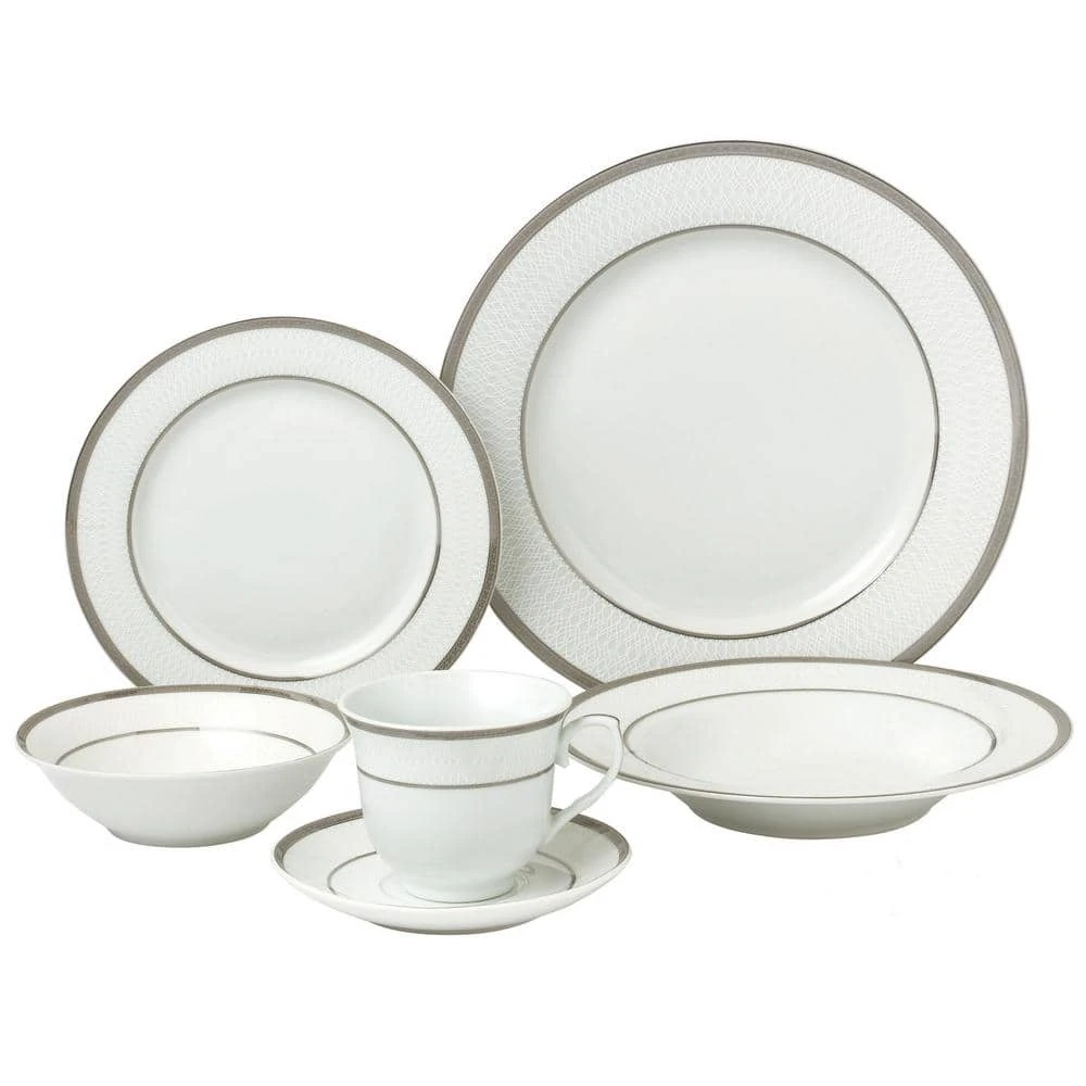 24-Piece Formal Silver Border Porcelain Dinnerware Set (Service for 4) by Lorren Home Trends 3 24-Piece Formal Silver Border Porcelain Dinnerware Set (Service for 4) by Lorren Home Trends