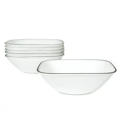 Square 22-Oz Cereal and Soup Bowls Simple Lines (Set of 6) by Corelle