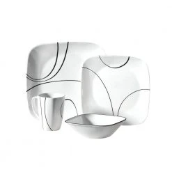 16-Piece Patterned Simple Lines Glass Dinnerware Set (Service for 4) by Corelle