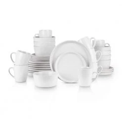 32-Piece Casual Speckled White Stoneware Dinnerware Set (Set for 8) by STONE LAIN