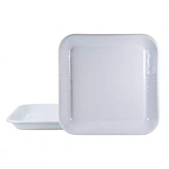 10.5 in. Solid White Enamelware Square Plates (Set of 2) by Golden Rabbit