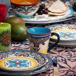 Zanzibar 32-Piece Patterned Multicolor/Spanish Floral Design Ceramic (Service for 8) by Euro Ceramica -Dinnerware Shop stoneware euro ceramica dinnerware sets zb 3201 st 31 1000