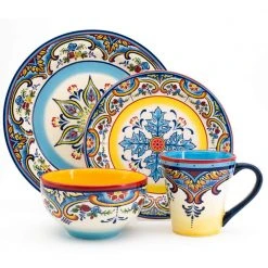 Zanzibar 32-Piece Patterned Multicolor/Spanish Floral Design Ceramic (Service for 8) by Euro Ceramica -Dinnerware Shop stoneware euro ceramica dinnerware sets zb 3201 st c3 1000