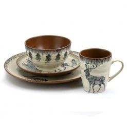 Majestic Elk 16-Piece Seasonal Taupe Stoneware Dinnerware Set (Service for 4) by Elama -Dinnerware Shop taupe elama dinnerware sets 985112047m 4f 1000
