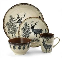 Majestic Elk 16-Piece Seasonal Taupe Stoneware Dinnerware Set (Service for 4) by Elama -Dinnerware Shop taupe elama dinnerware sets 985112047m c3 1000