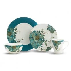 Eliza 16-Piece Casual Teal Porcelain Dinnerware Set (Service for 4) by 222 Fifth