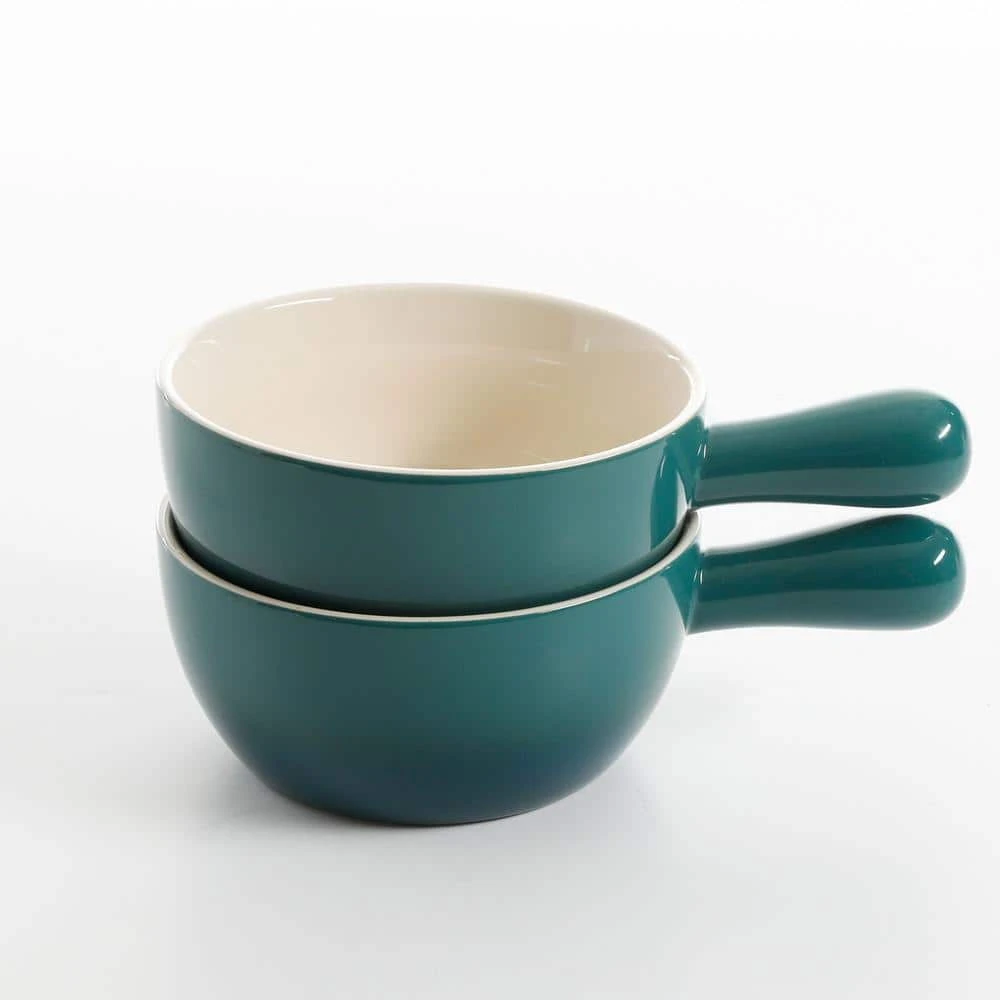 Crock-Pot 27 fl. oz Teal Stoneware Soup Bowl with Handle (Set of 2) by Gibson 4 Crock-Pot 27 fl. oz Teal Stoneware Soup Bowl with Handle (Set of 2) by Gibson - Image 2