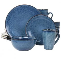 Lisbon 16-Piece Teal Round Stoneware Dinnerware Set by GIBSON elite