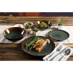 Kyoto 16-Piece Asian Inspired Teal reactive glaze with black and bronze accents Stoneware Dinnerware Set (Service for 4) by GIBSON ELITE 12 Kyoto 16-Piece Asian Inspired Teal reactive glaze with black and bronze accents Stoneware Dinnerware Set (Service for 4) by GIBSON ELITE -Dinnerware Shop teal reactive glaze with black and bronze accents gibson elite dinnerware sets 126967 16r 1f 1000