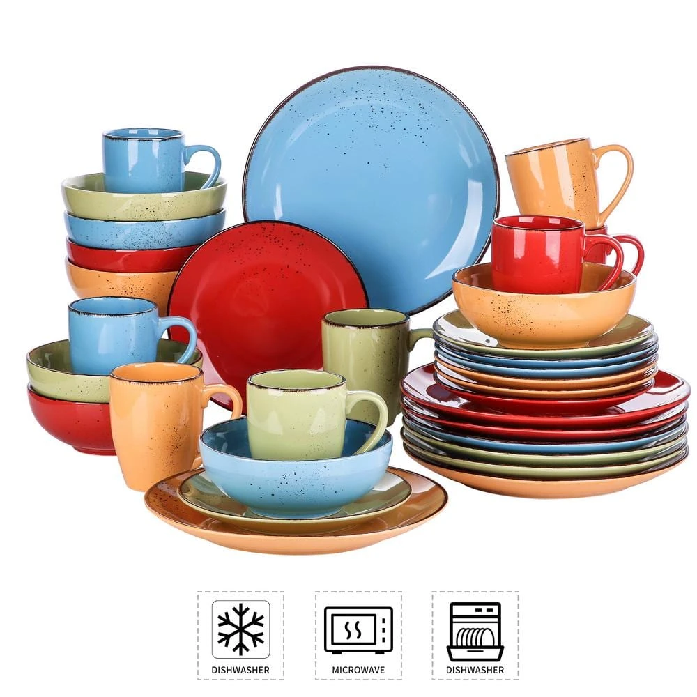 Navia Tropical Multi-colors 32-Piece Stoneware Dinnerware Sets with Dinner, Dessert Plate, Bowl, Mug (Service for 8) by vancasso 5 Navia Tropical Multi-colors 32-Piece Stoneware Dinnerware Sets with Dinner, Dessert Plate, Bowl, Mug (Service for 8) by vancasso - Image 3