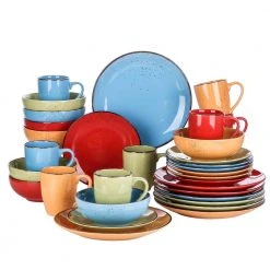 Navia Tropical Multi-colors 32-Piece Stoneware Dinnerware Sets with Dinner, Dessert Plate, Bowl, Mug (Service for 8) by vancasso