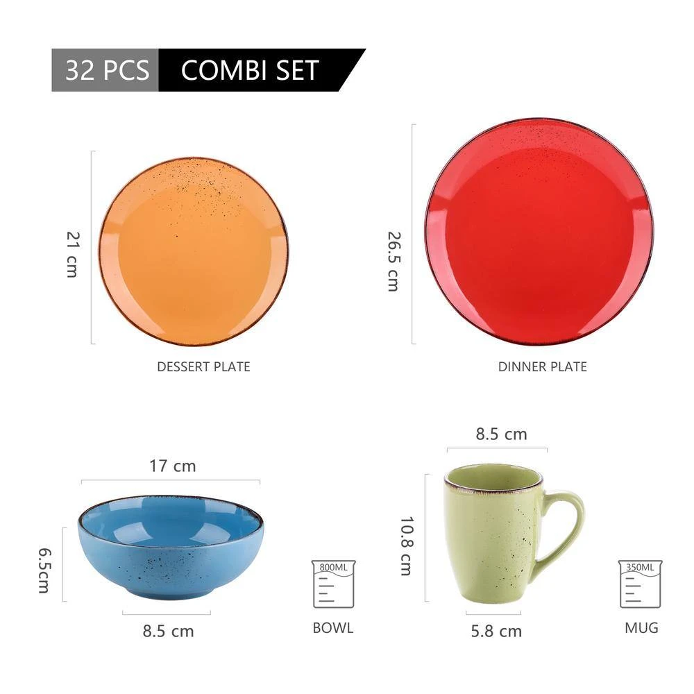 Navia Tropical Multi-colors 32-Piece Stoneware Dinnerware Sets with Dinner, Dessert Plate, Bowl, Mug (Service for 8) by vancasso 4 Navia Tropical Multi-colors 32-Piece Stoneware Dinnerware Sets with Dinner, Dessert Plate, Bowl, Mug (Service for 8) by vancasso - Image 2